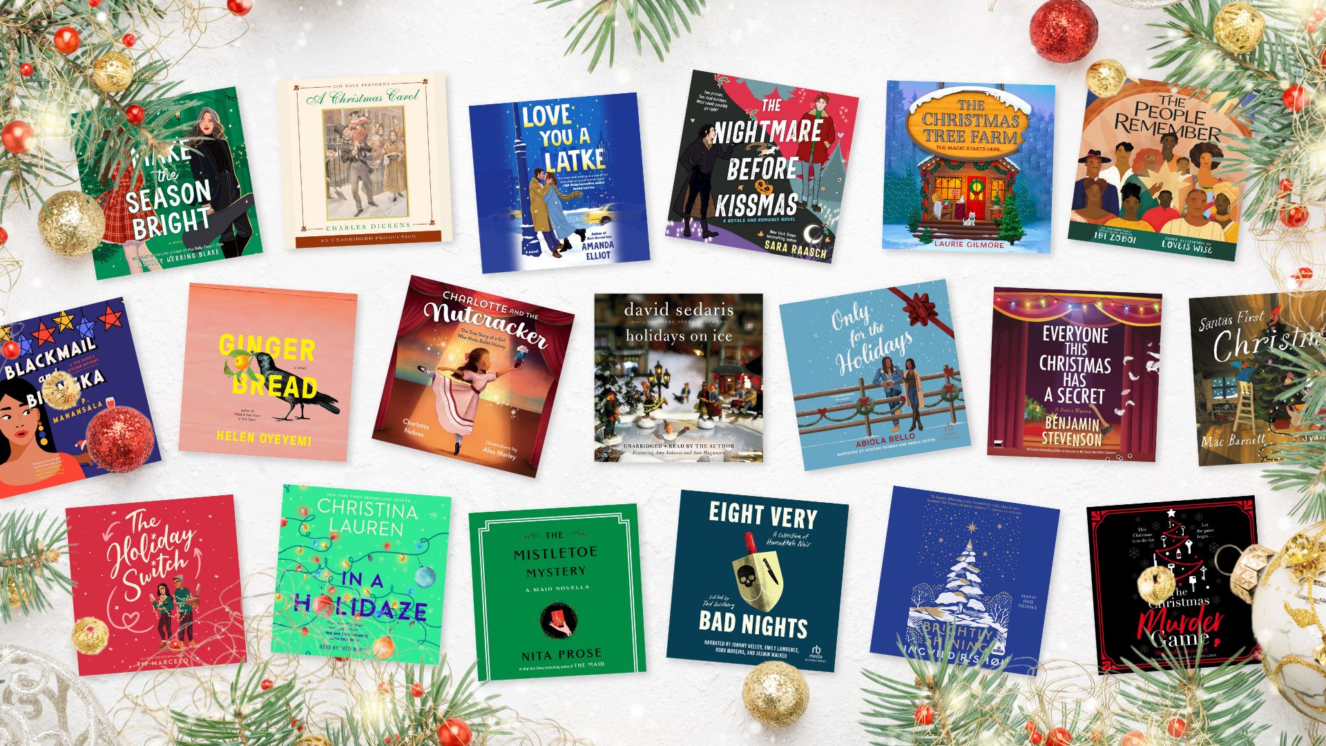 A grid of holiday themed audiobooks