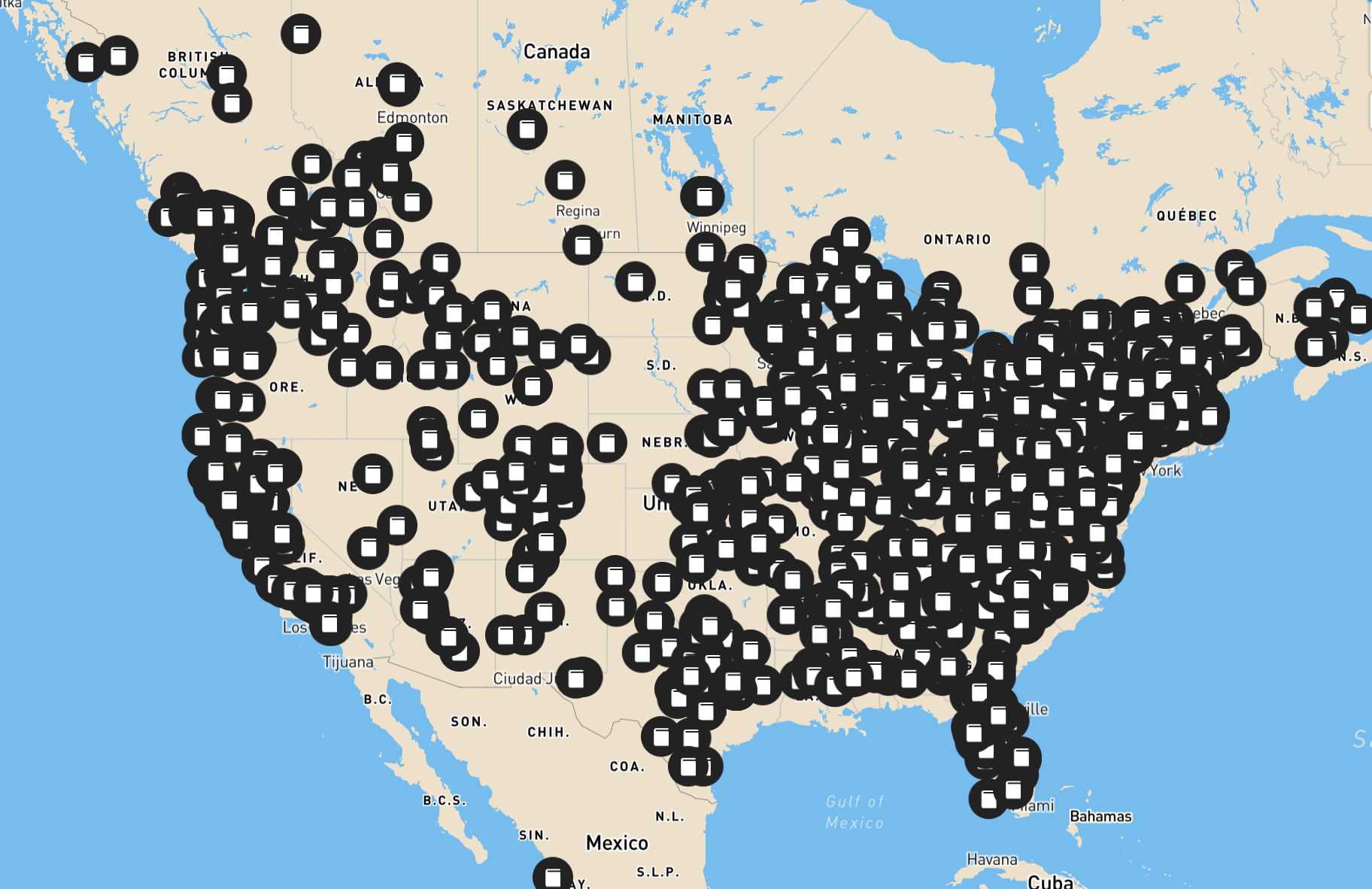 Map of Black-owned bookstores in North America