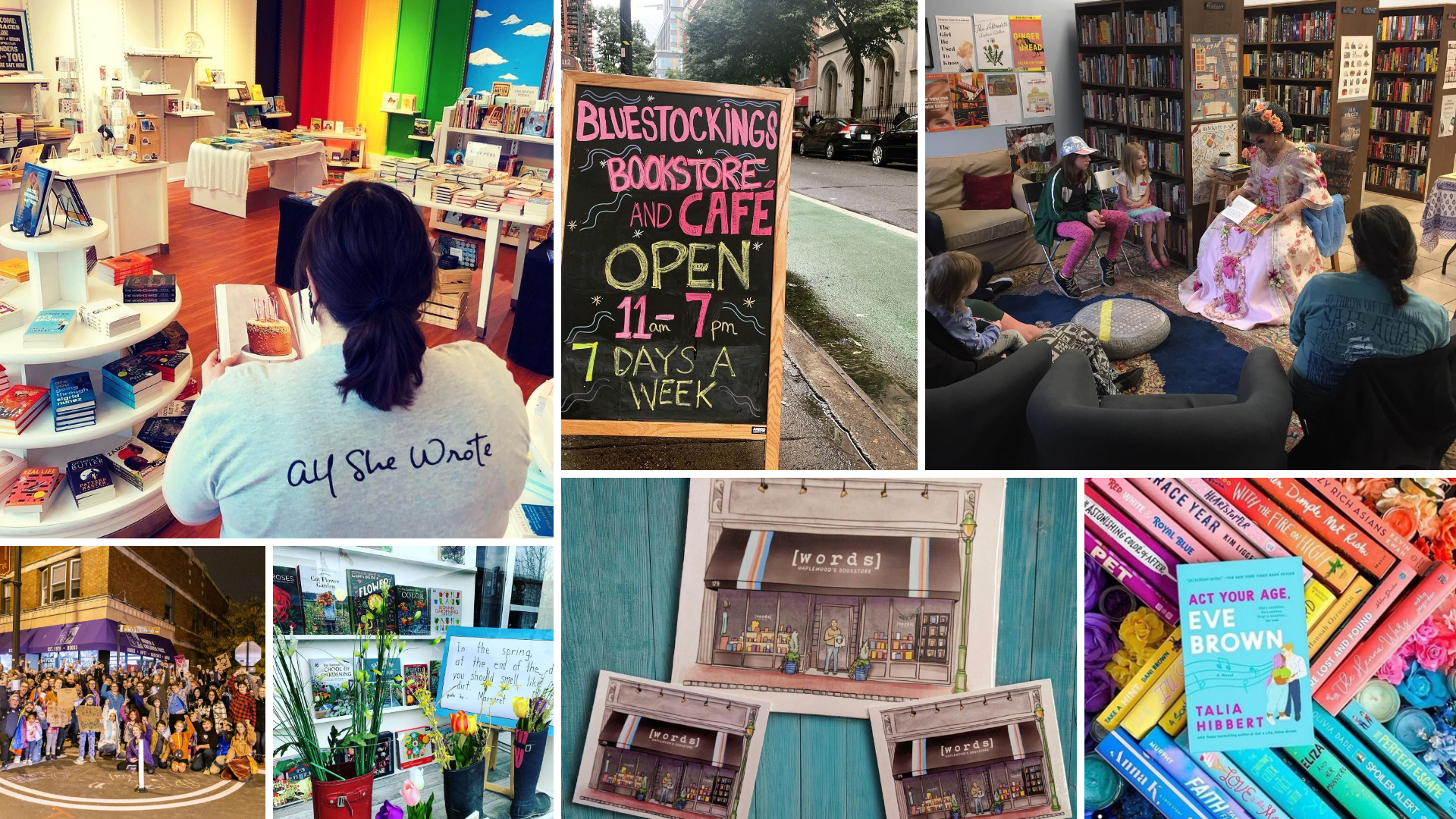 A collage of several of the included disabled-owned bookstores