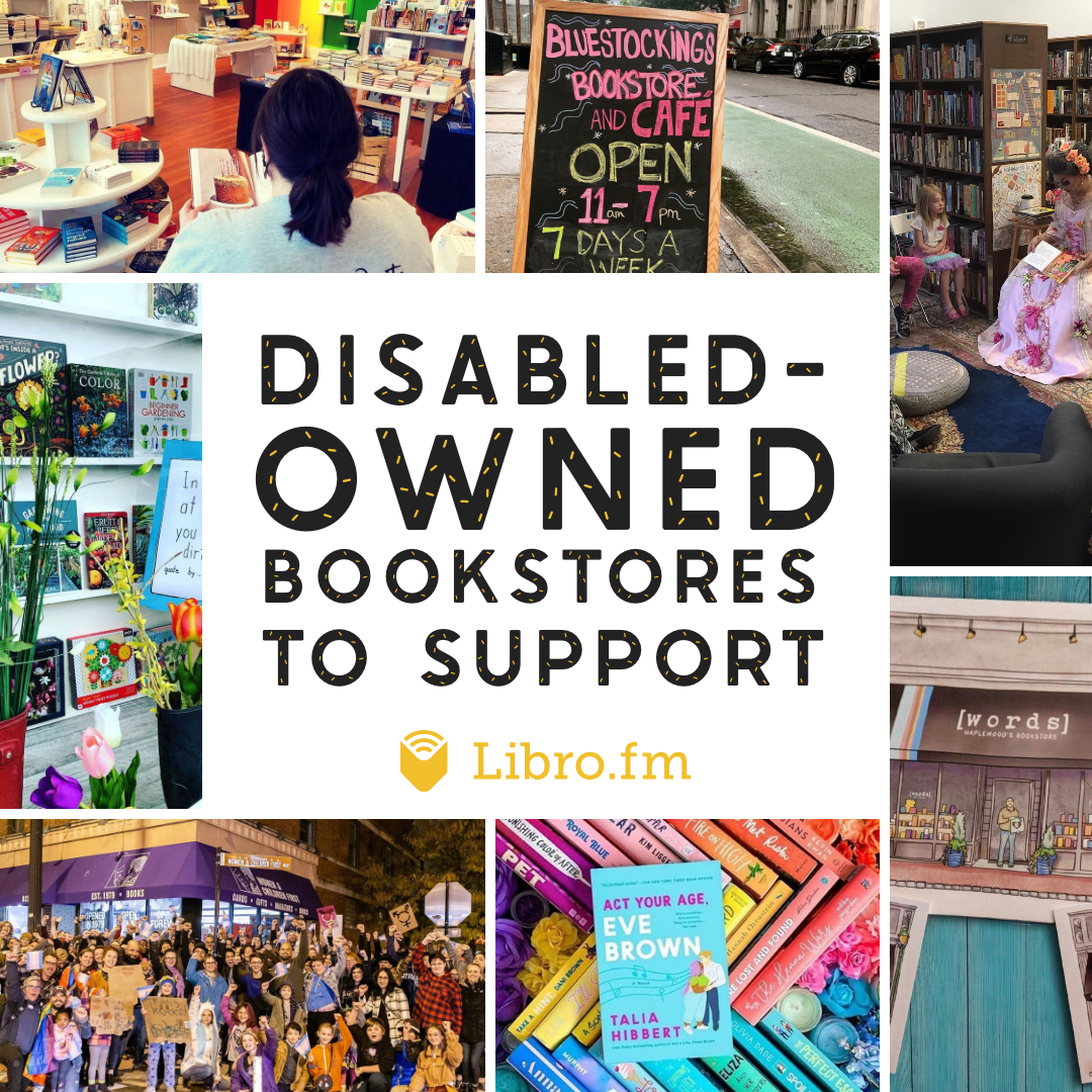 An image that reads "Disabled-owned Bookstores to Support" and links to a directory of bookstores