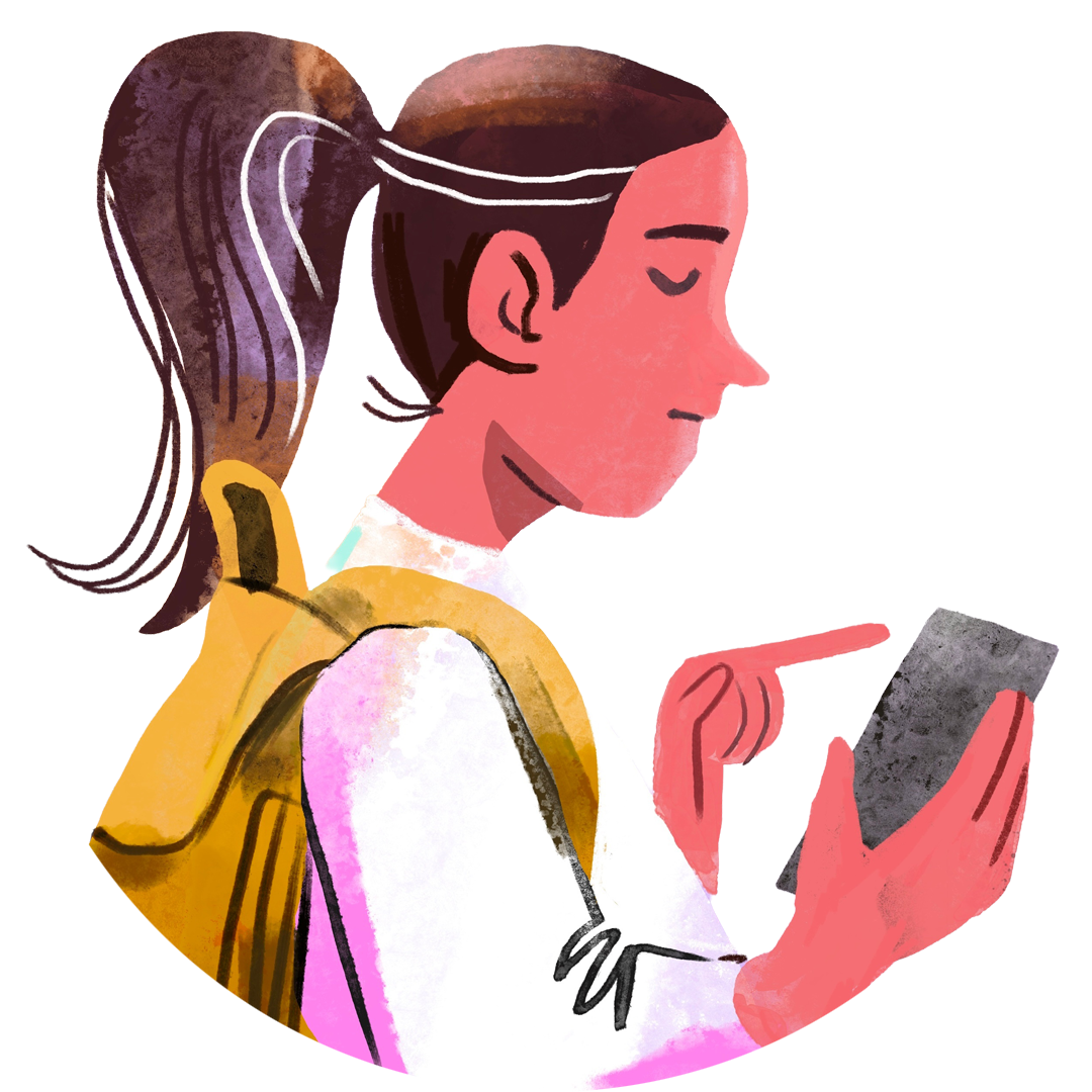 Illustration of a girl scrolling her phone.