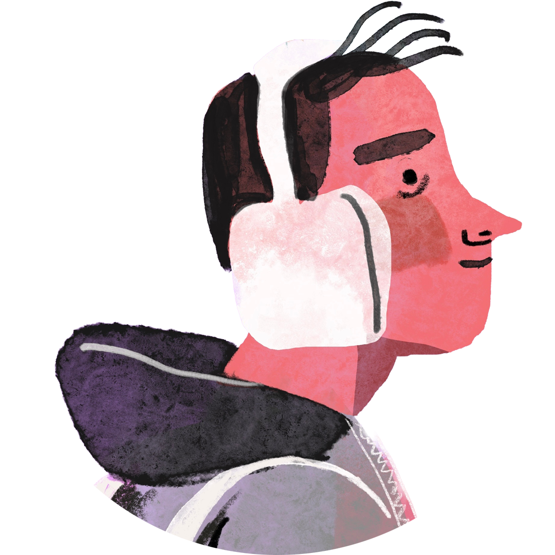 Illustration of a man wearing headphones.
