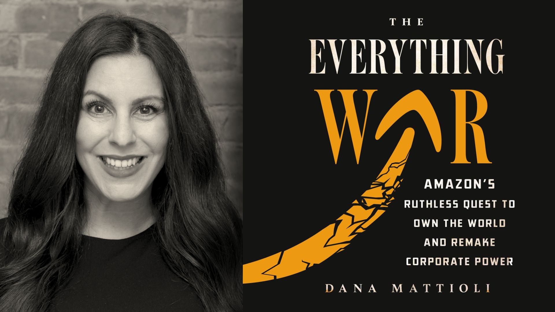 A headshot of Dana Mattioli next to the book cover for The Everything War