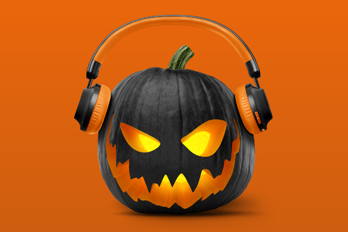 pumpkin wearing headphones