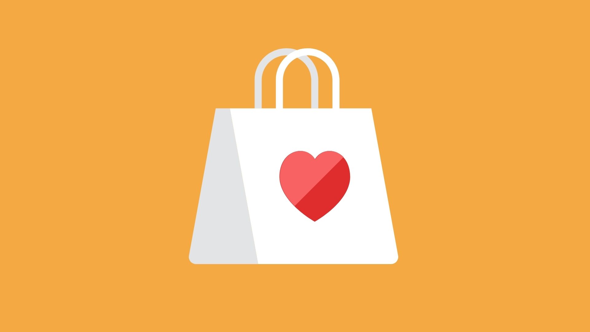 A shopping bag with a heart on it on an orange background