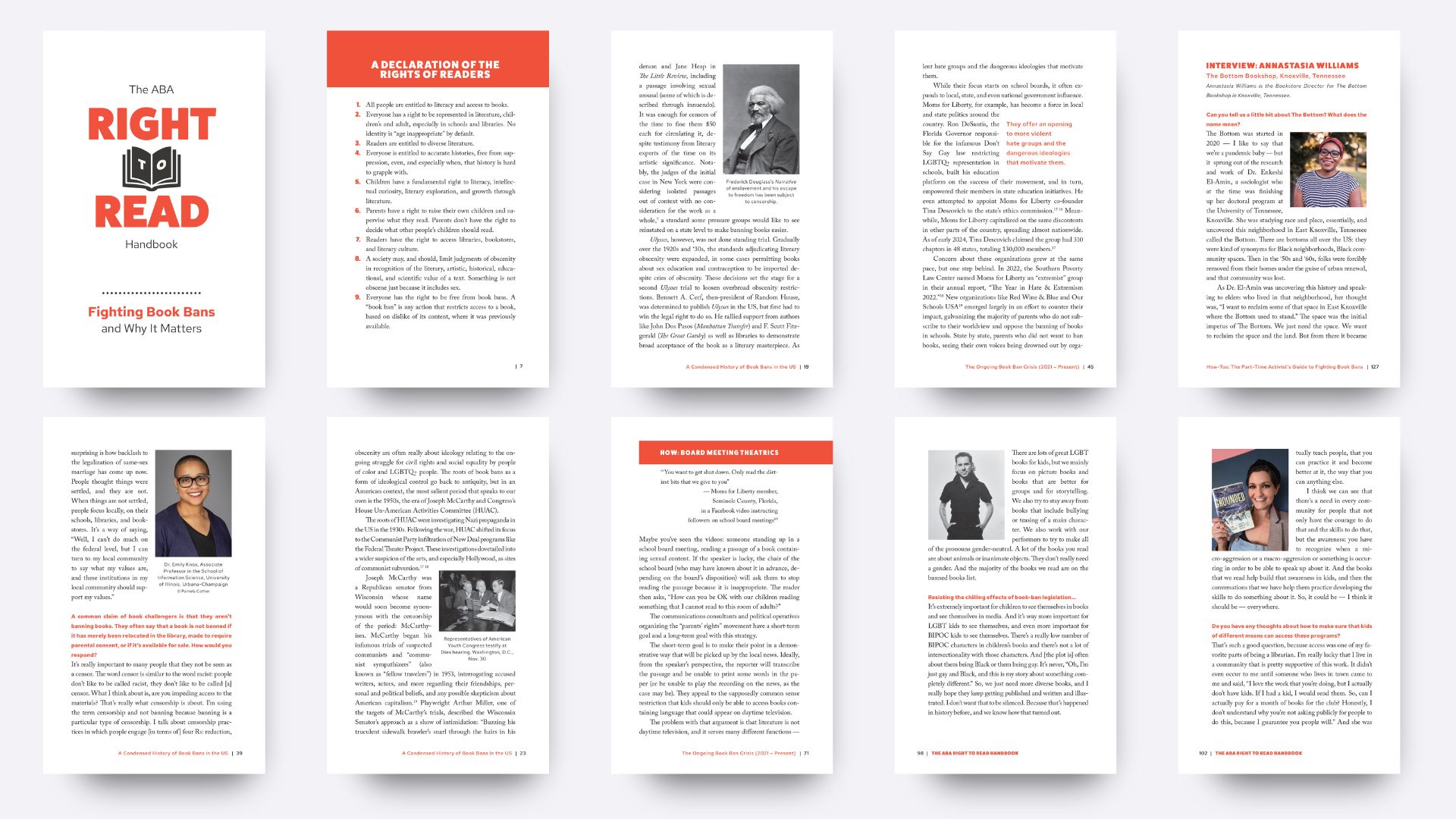 A grid of pages from inside the Right to Read Handbook